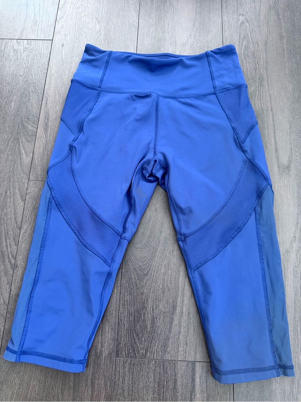 Royal Blue Capri Workout Leggings with Mesh Panels